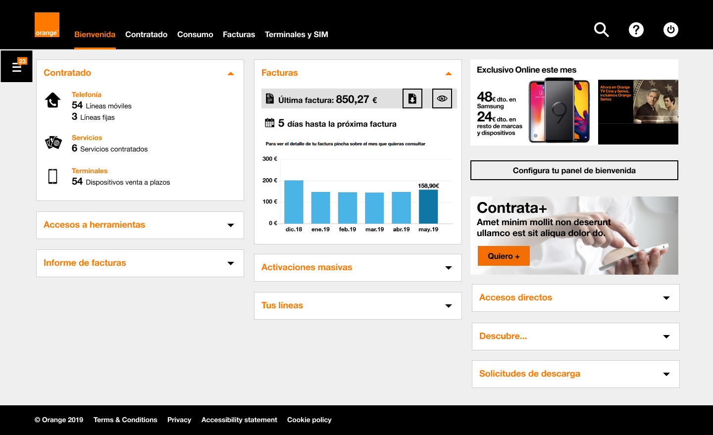 Mockup del dashboard colapsado en versión escritorio