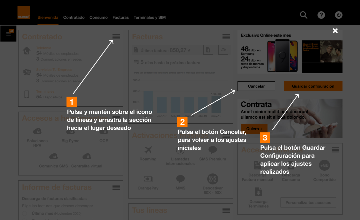 Mockup del onboarding para personalizar el dashboard